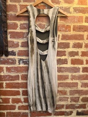 Cotton Sage Green Sleeveless Tie-Dye Back-Detail Midi Dress Sundress